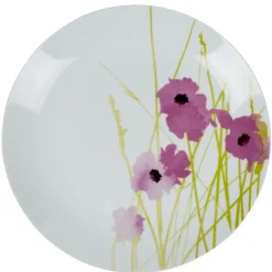 Assiette plate ronde blanche motif pavot violet^Gifi Outlet