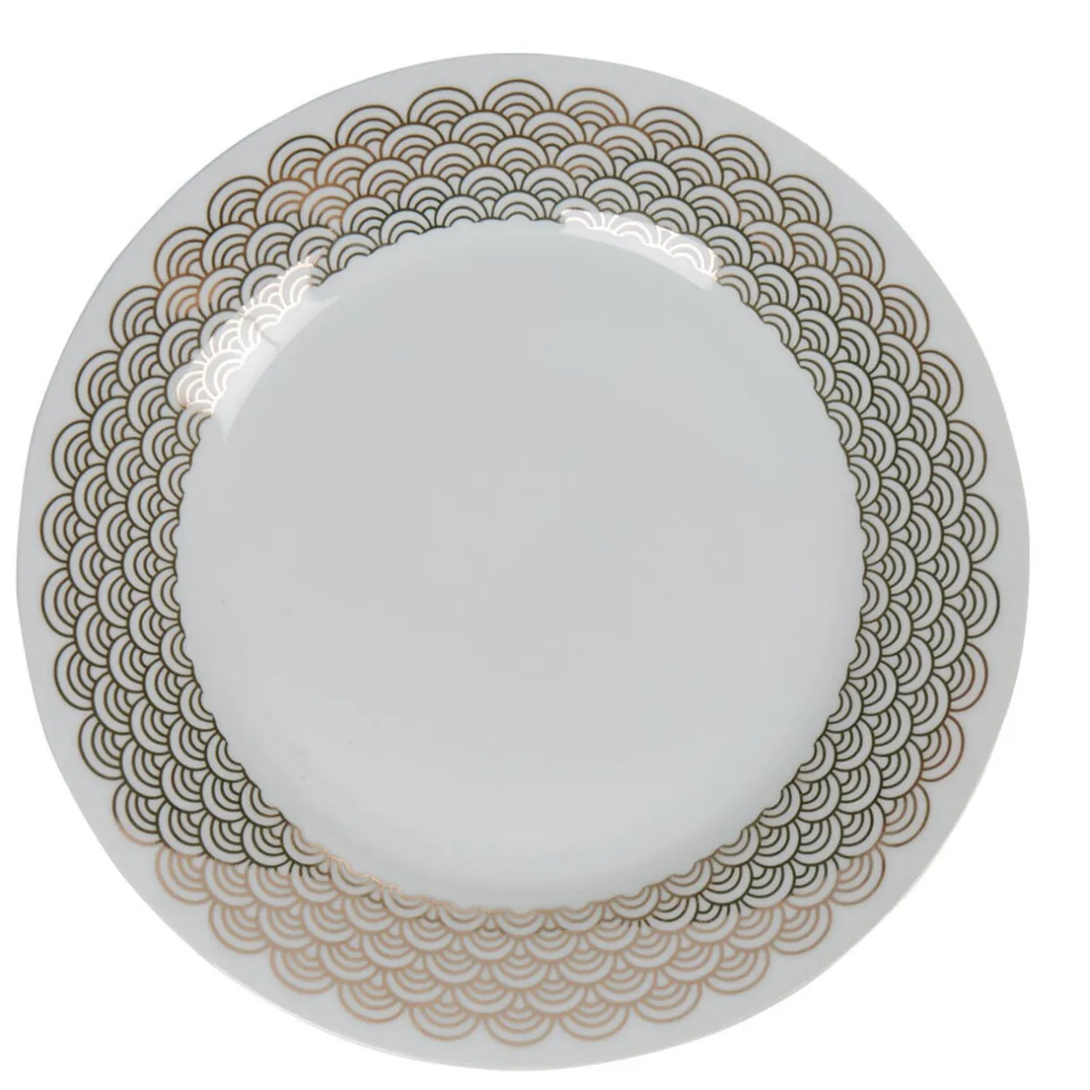 Assiette plate ronde blanche bordure dorée vague seigaiha^Gifi New