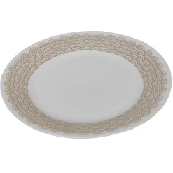 Assiette plate ronde blanche bordure dorée vague seigaiha^Gifi New