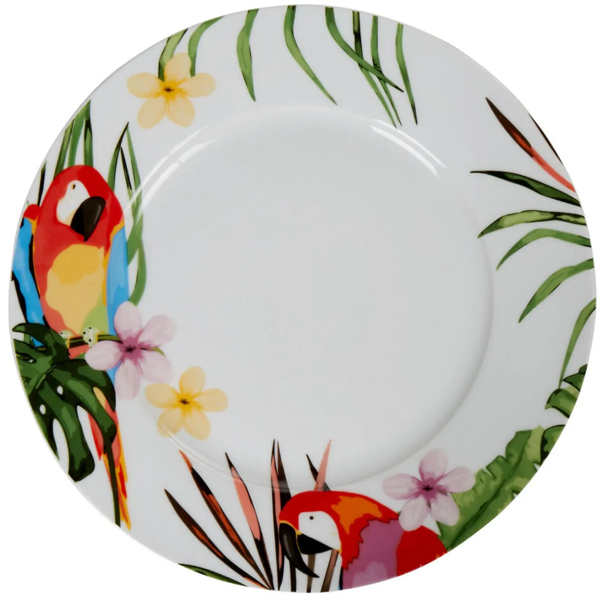 Assiette plate ronde blanche décor perroquet^Gifi New