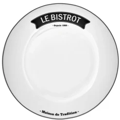 Assiette plate ronde blanche inscription noire Le Bistrot^Gifi Hot