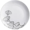Assiette plate ronde décor fleur blanc noir^Gifi Sale