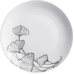 Assiette plate ronde décor fleur blanc noir^Gifi Sale