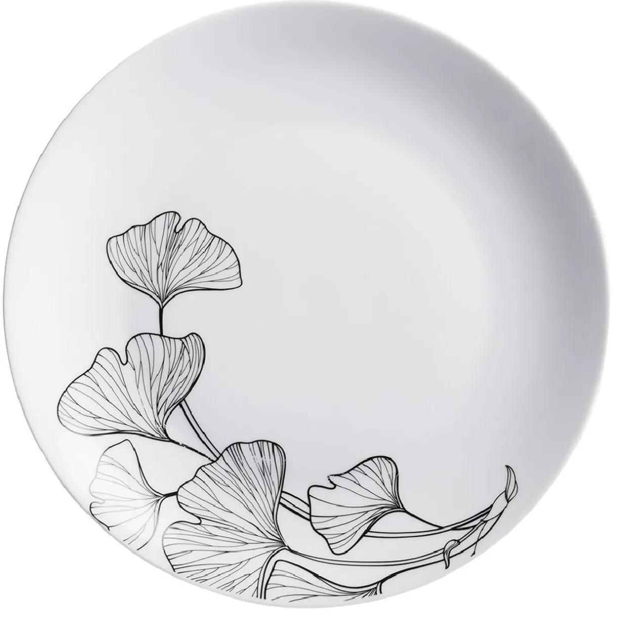 Assiette plate ronde décor fleur blanc noir^Gifi Sale