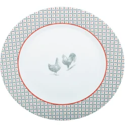 Assiette plate ronde design poule rebord motif triangulaire^Gifi Discount