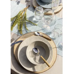 Assiette plate ronde en grès relief gris^Gifi Sale