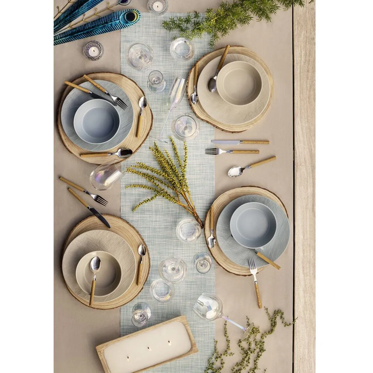 Assiette plate ronde en grès reliefbleu^Gifi