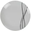 Assiette plate ronde Line blanche lignes gris noir^Gifi Online