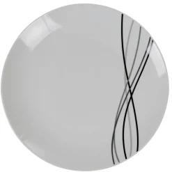 Assiette plate ronde Line blanche lignes gris noir^Gifi Online