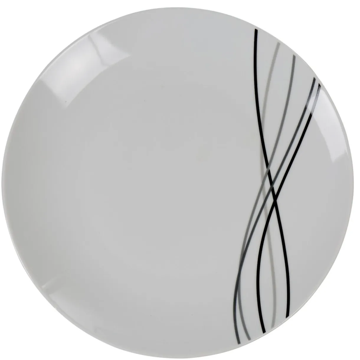 Assiette plate ronde Line blanche lignes gris noir^Gifi Online