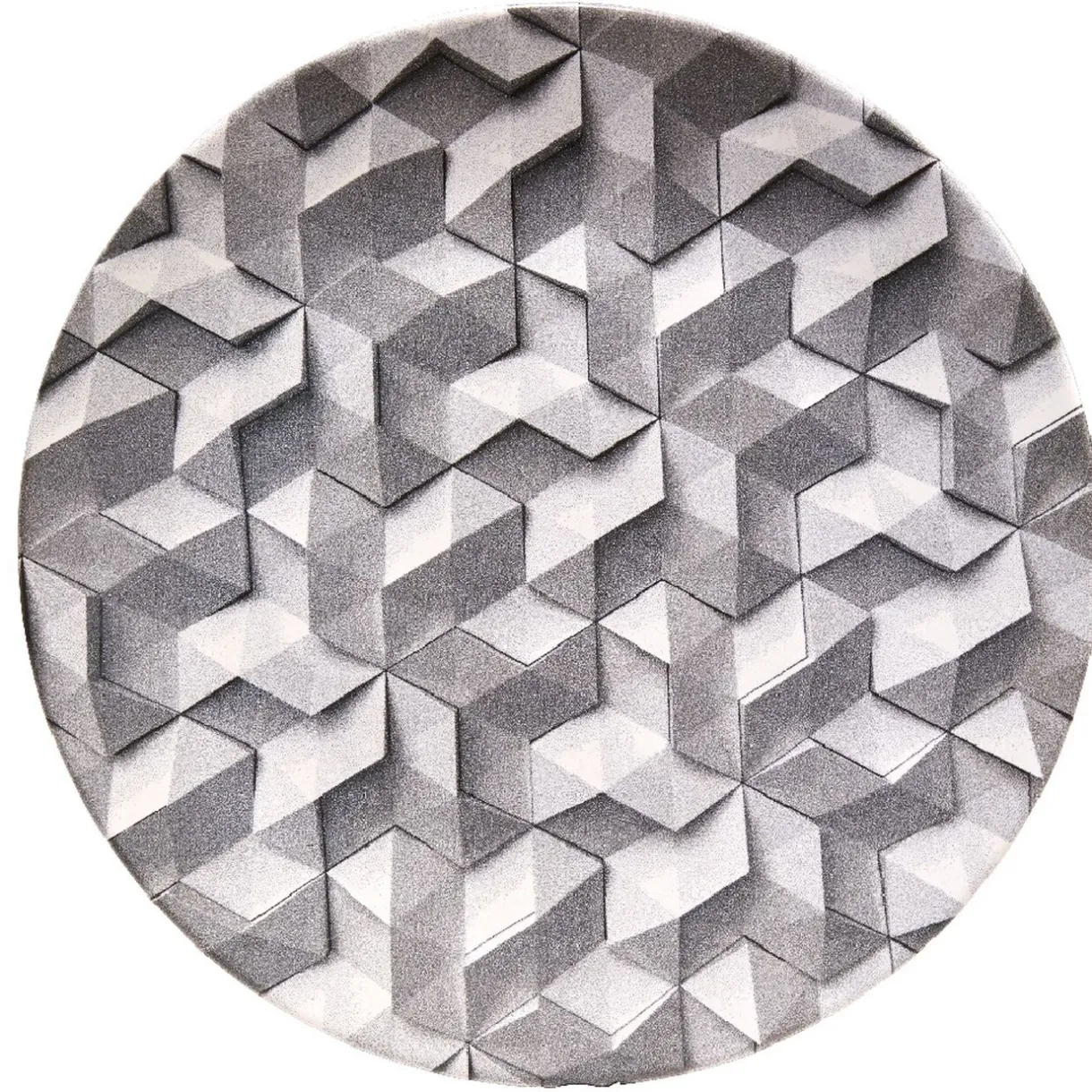 Assiette plate ronde motif origami gris et blanc^Gifi Hot