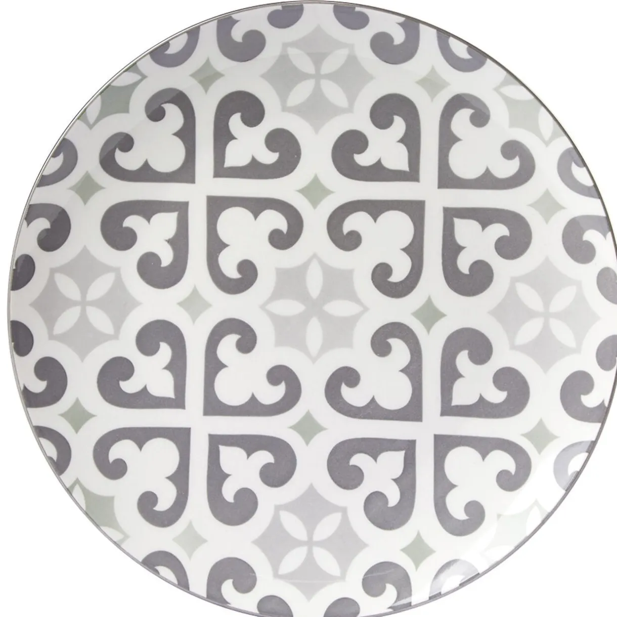 Assiette plate ronde motif carreau de ciment gris et blanc^Gifi Clearance