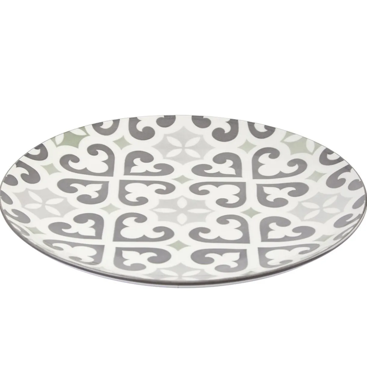 Assiette plate ronde motif carreau de ciment gris et blanc^Gifi Clearance