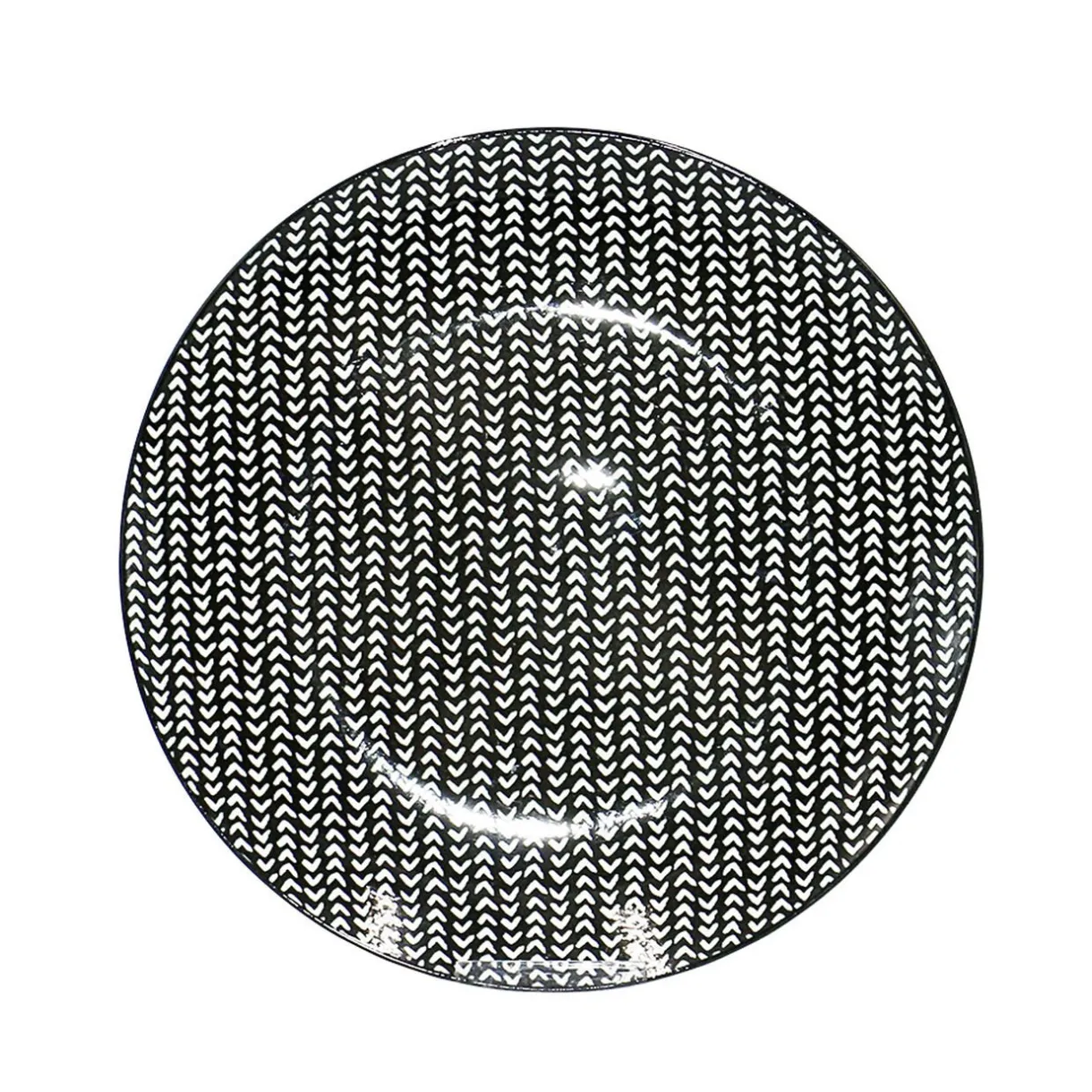 Assiette plate ronde noire à motif chevron blanc^Gifi Best