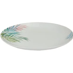 Assiette plate ronde porcelaine motif feuillage multicolore^Gifi New