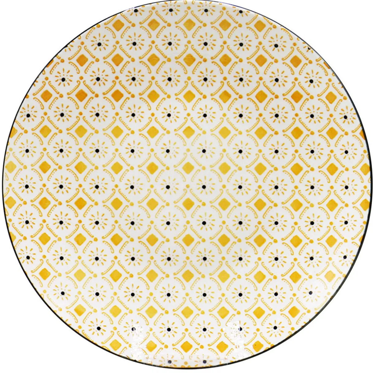 Assiette plate ronde Praia motif blanc jaune noir^Gifi New