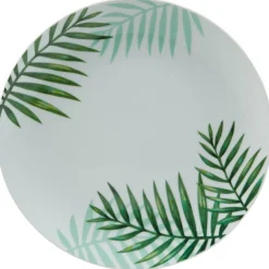 Assiette plate ronde style tropical blanche motif feuillage^Gifi Hot