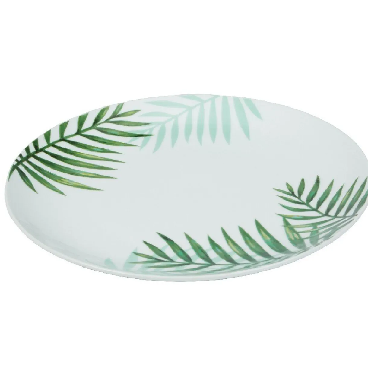 Assiette plate ronde style tropical blanche motif feuillage^Gifi Hot