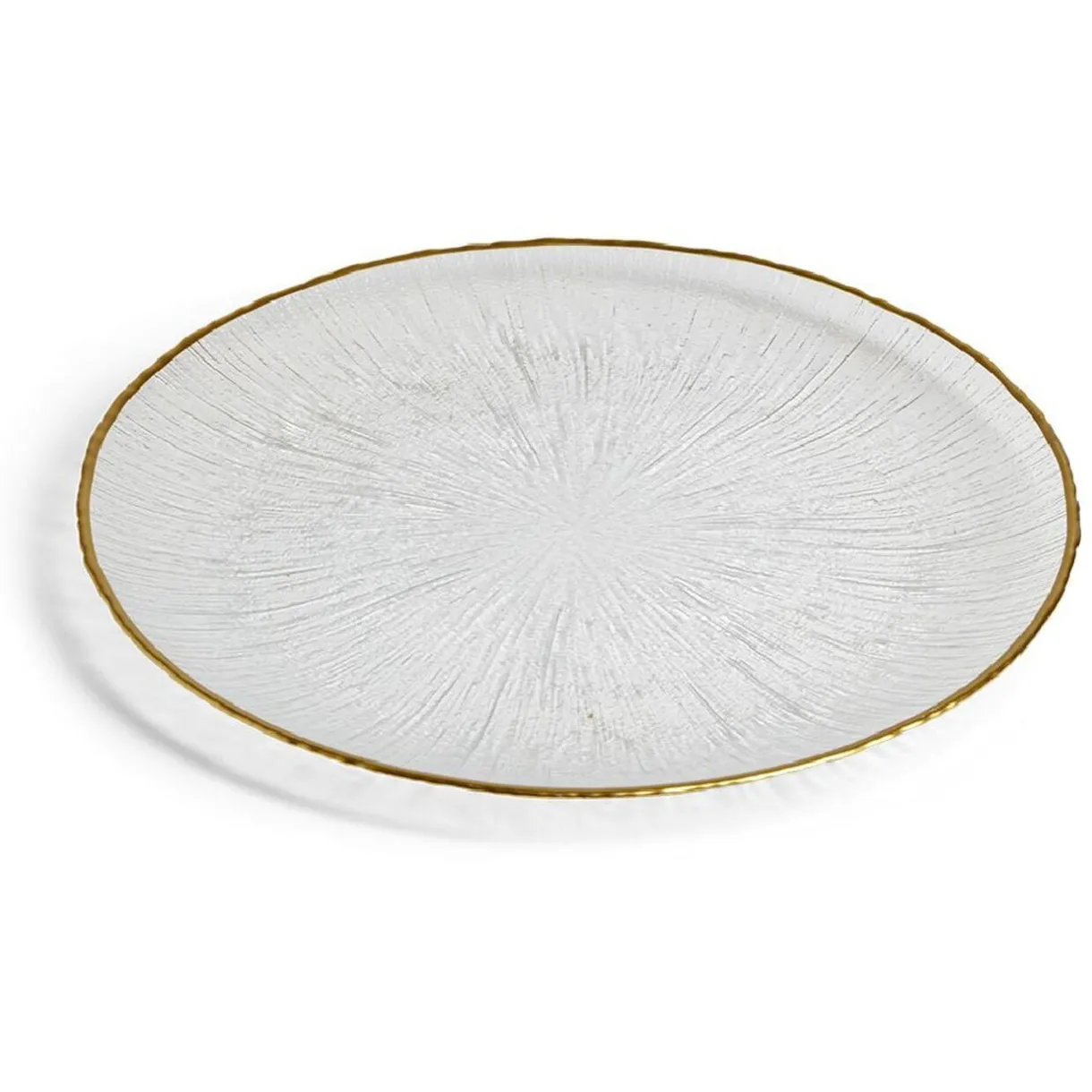 Assiette plate ronde verre transparent rebord doré Ø28cm^Gifi Hot