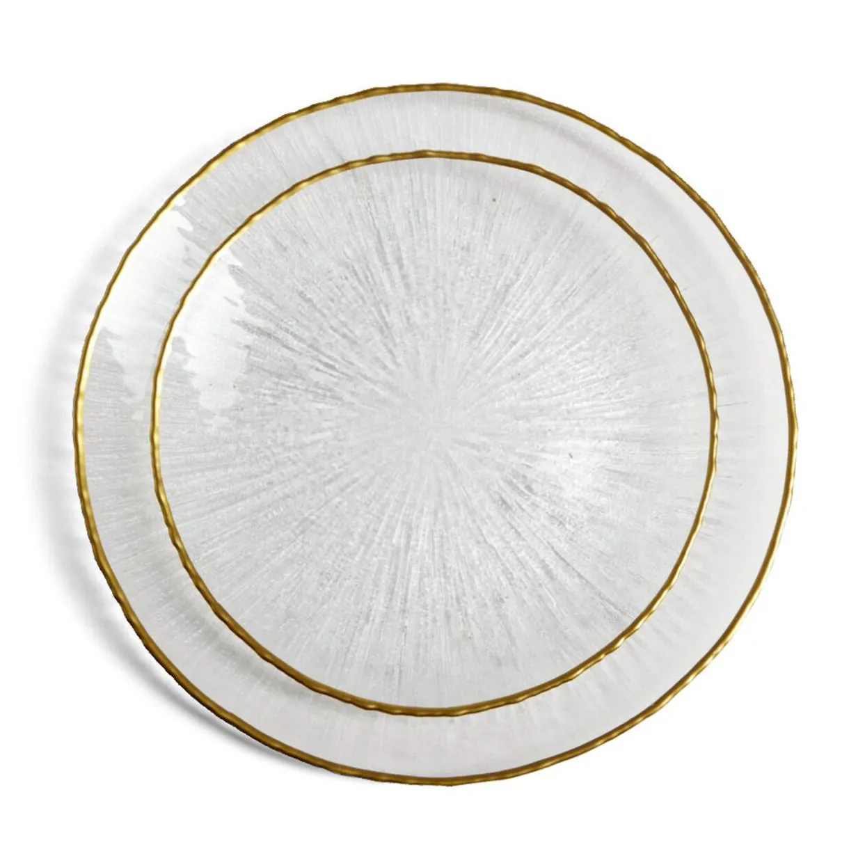 Assiette plate ronde verre transparent rebord doré Ø28cm^Gifi Hot