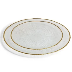 Assiette plate ronde verre transparent rebord doré Ø28cm^Gifi Hot