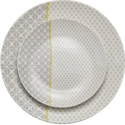 Assiette plate Zanzibar motif géométrique blanc et gris^Gifi Online