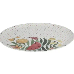 Assiette ronde motifs fruits exotiques et feuille de palmier^Gifi New
