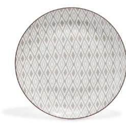 Assiette ronde plate décor gris avec liseré rouge^Gifi Clearance