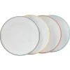 Assiette ronde plate porcelaine blanc avec bord coloré x4^Gifi Outlet