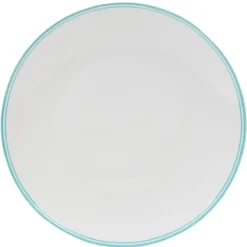 Assiette ronde plate porcelaine blanc avec bord coloré x4^Gifi Outlet