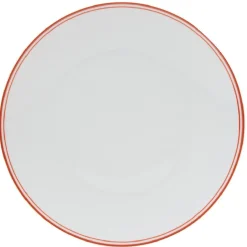 Assiette ronde plate porcelaine blanc avec bord coloré x4^Gifi Outlet