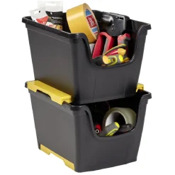 Rangement|Gifi Bac en plastique noir superposable 14 L