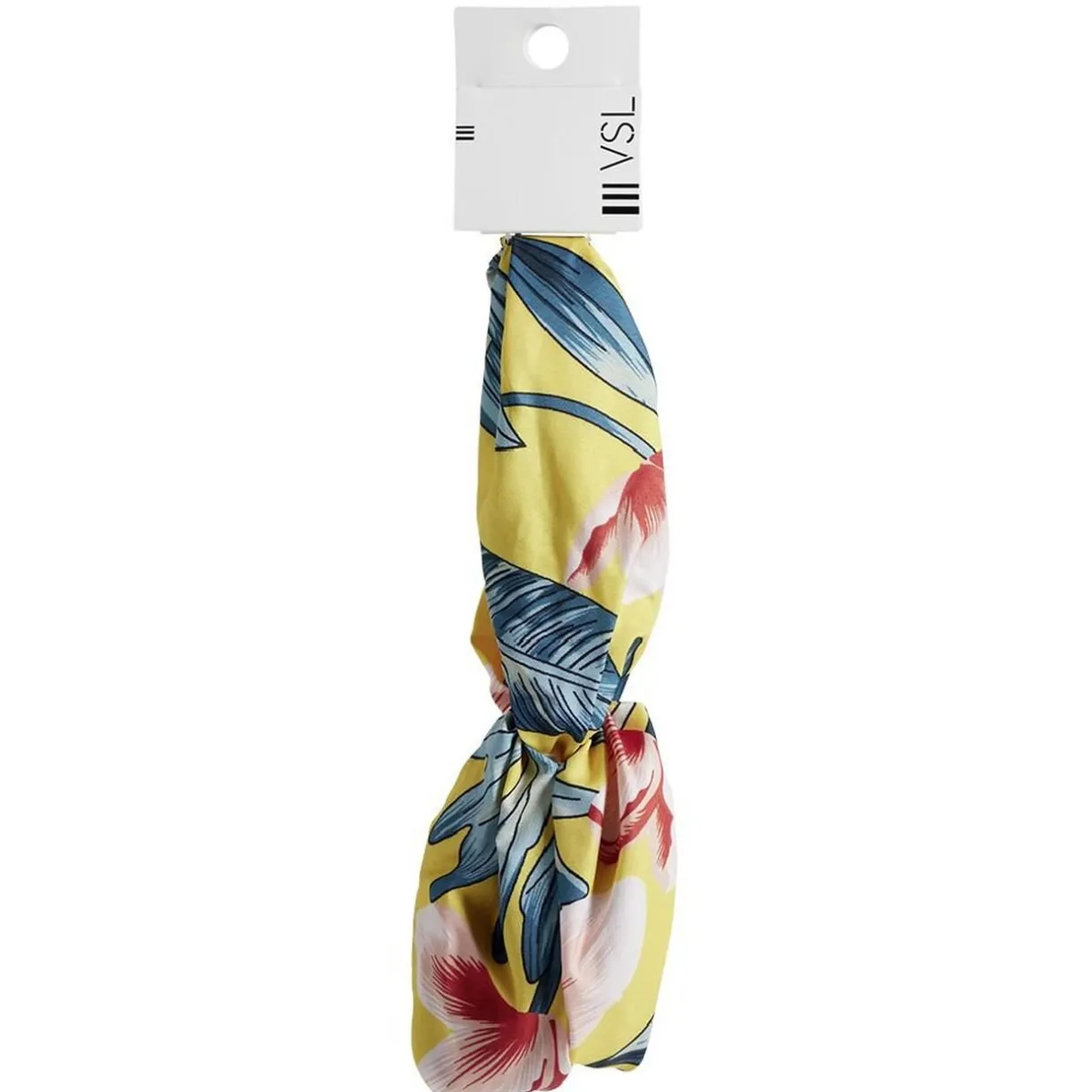 Gifi Bandeau torsadé jaune motif tropical vert et corail