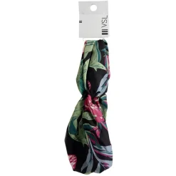 Gifi Bandeau torsadé noir motif tropical vert et rose