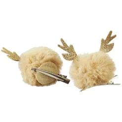 Gifi Barrette Noël pompom design renne doré x2
