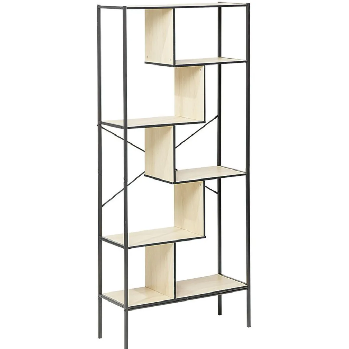 Rangement|Gifi Bibliothèque Etagère sur pied design industriel naturel et noir - Andy