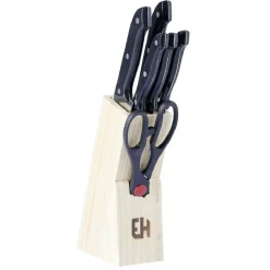 Bloc en bois 5 couteaux de cuisine et ciseaux^Gifi Discount