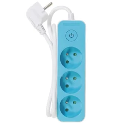 Hot Gifi Bloc multiprise interrupteur et protection enfant blanc et bleu x3