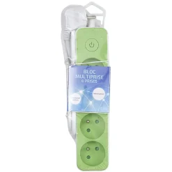 Outlet Gifi Bloc multiprise interrupteur et protection enfant blanc et vert x4