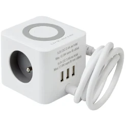 Outlet Gifi Bloc multiprise standard usb chargeur à induction carré blanc