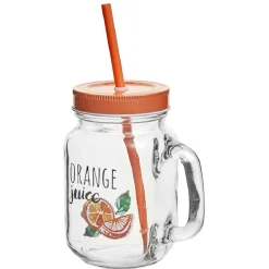 Bocal à anse avec paille décor orange^Gifi
