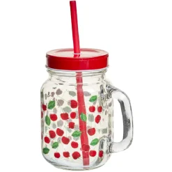 Bocal à anse avec paille décor cerise^Gifi New