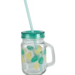 Bocal à anse avec paille motif exotique^Gifi Sale