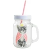 Bocal à paille avec anse et couvercle motif chat rose et blanc^Gifi Hot