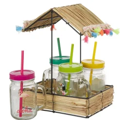 Bocal à paille et couvercle style tropical avec support x4^Gifi