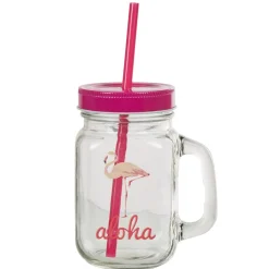 Bocal à paille et couvercle style tropical avec support x4^Gifi