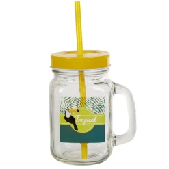 Bocal à paille et couvercle style tropical avec support x4^Gifi