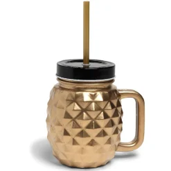Bocal ananas doré avec paille et couvercle^Gifi Outlet