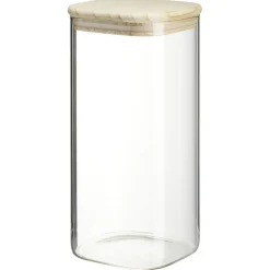 Bocal carré transparent avec couvercle en bois 1,4L^Gifi