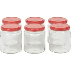 Bocal en verre transparent avec couvercle rouge 300 ml x6^Gifi Outlet